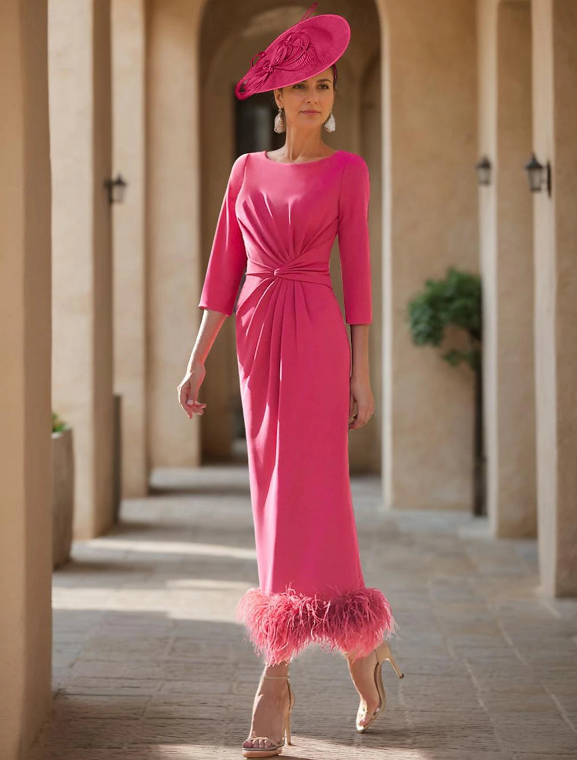 Flash Sale Column Elegant Jewel Neck Ankle Length Stretch Fabric Half Sleeve with Mother of the Bride Dress Flash Sale Column Elegant Jewel Neck Ankle Length Stretch Fabric Half Sleeve with Mother of the Bride Dress