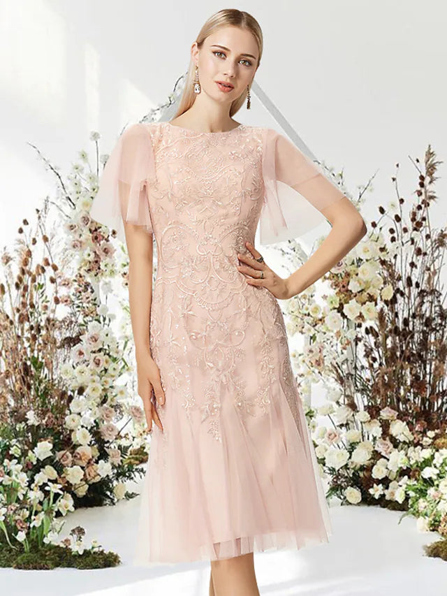 Women's Trendy Casual Outfit Cocktail Dresses Flirty Dress Graduation Knee Length Half Sleeve Jewel Neck Lace with Appliques Women's Trendy Casual Outfit Cocktail Dresses Flirty Dress Graduation Knee Length Half Sleeve Jewel Neck Lace with Appliques
