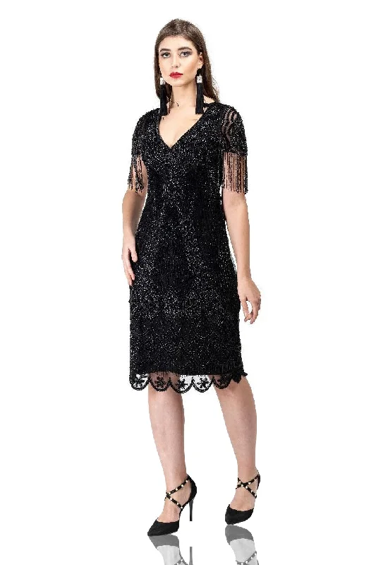 Discount Extravaganza Marta 1920s Flapper Style Dress in Black