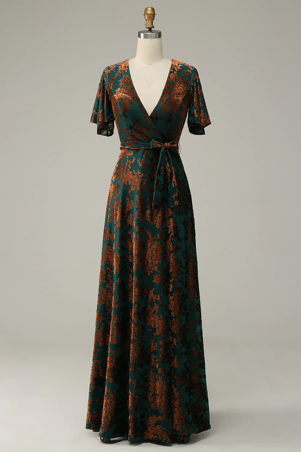 Casual Garments For Women Burnout Velvet V Neck Dark Green Mother of Bride Dress
