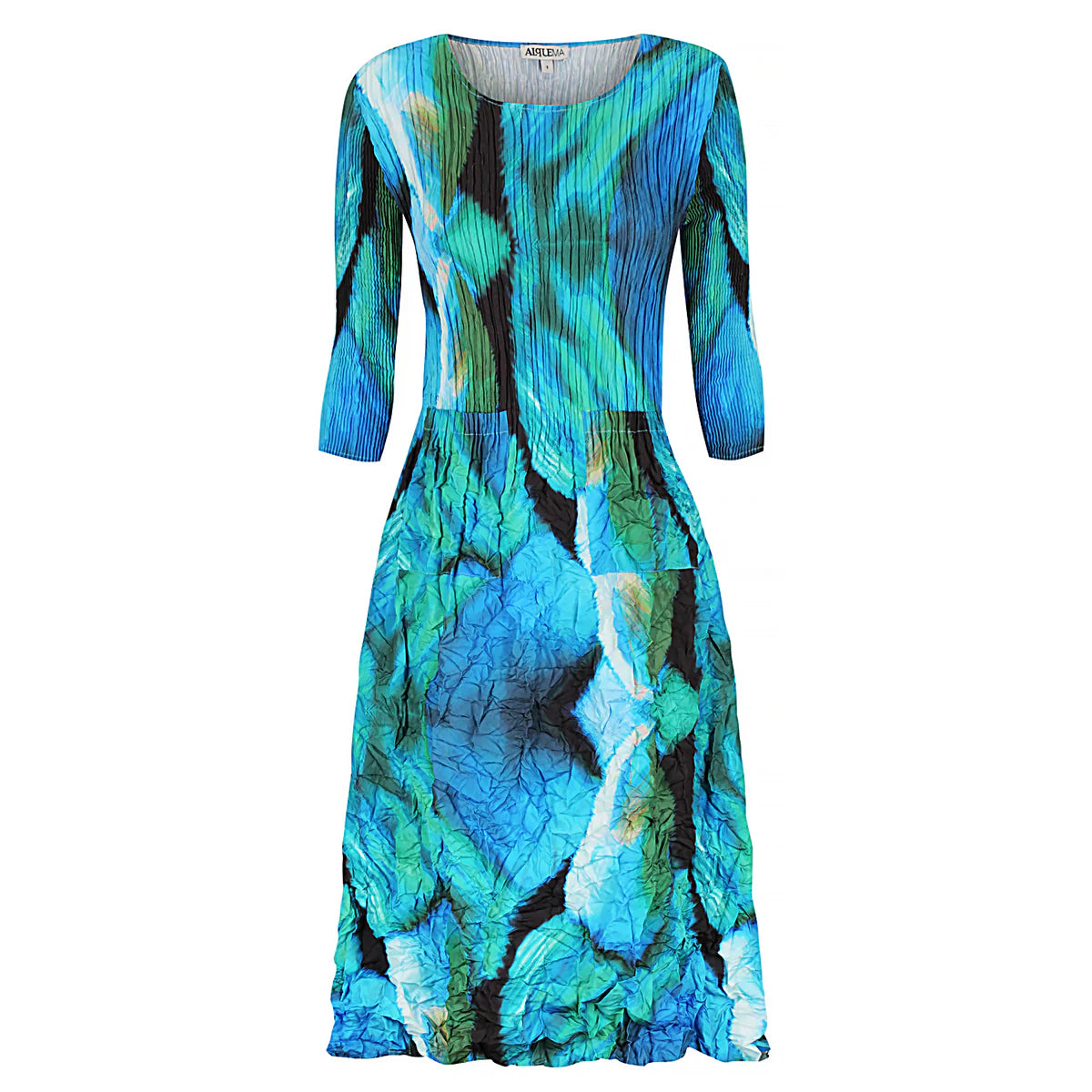 Trendy Street Style Alquema 3/4 Sleeve Smash Pocket Dress Aqua Bows