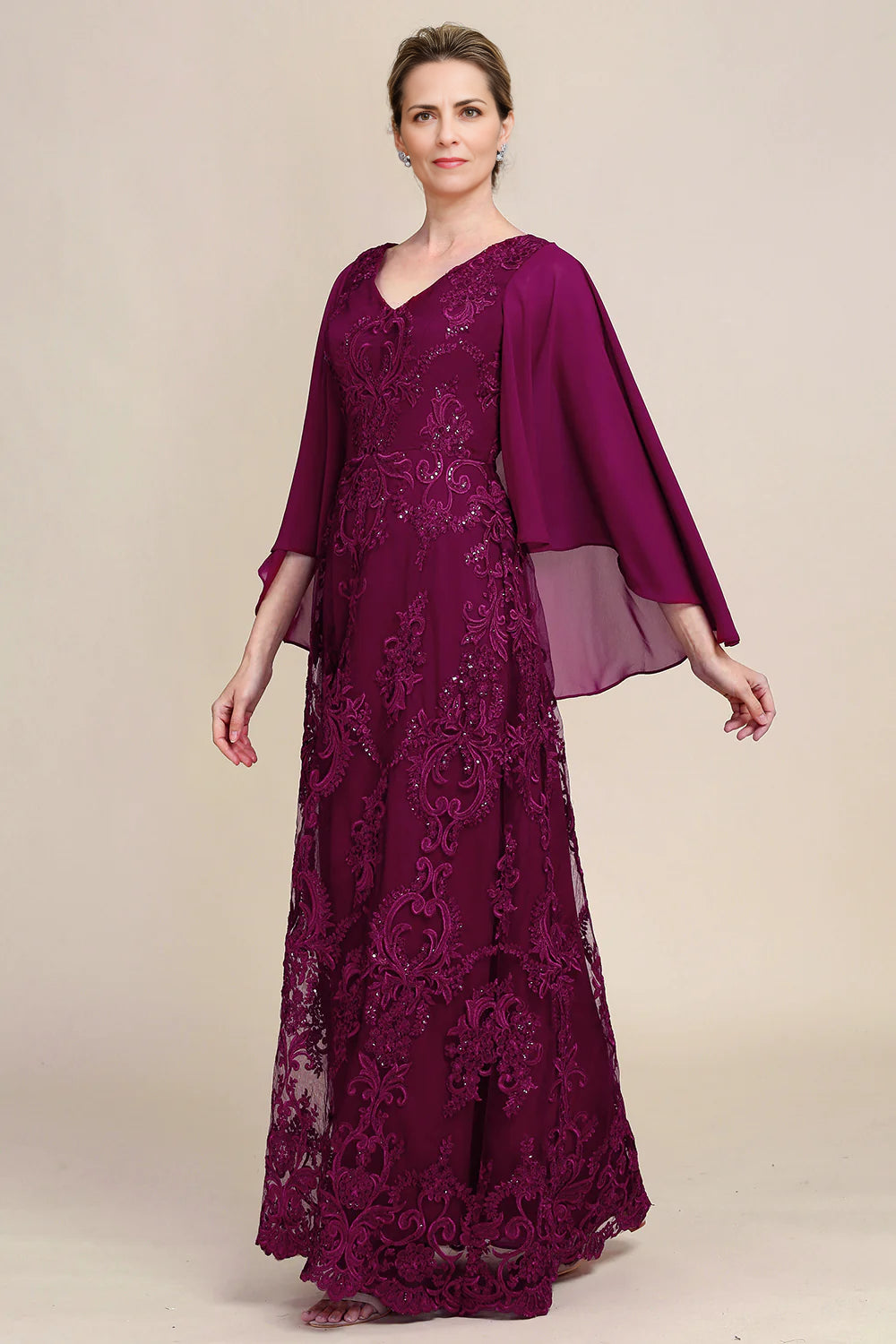 Stay Ahead In Style Burgundy Batwing Sleeves Beaded Mother of the Bride Dress