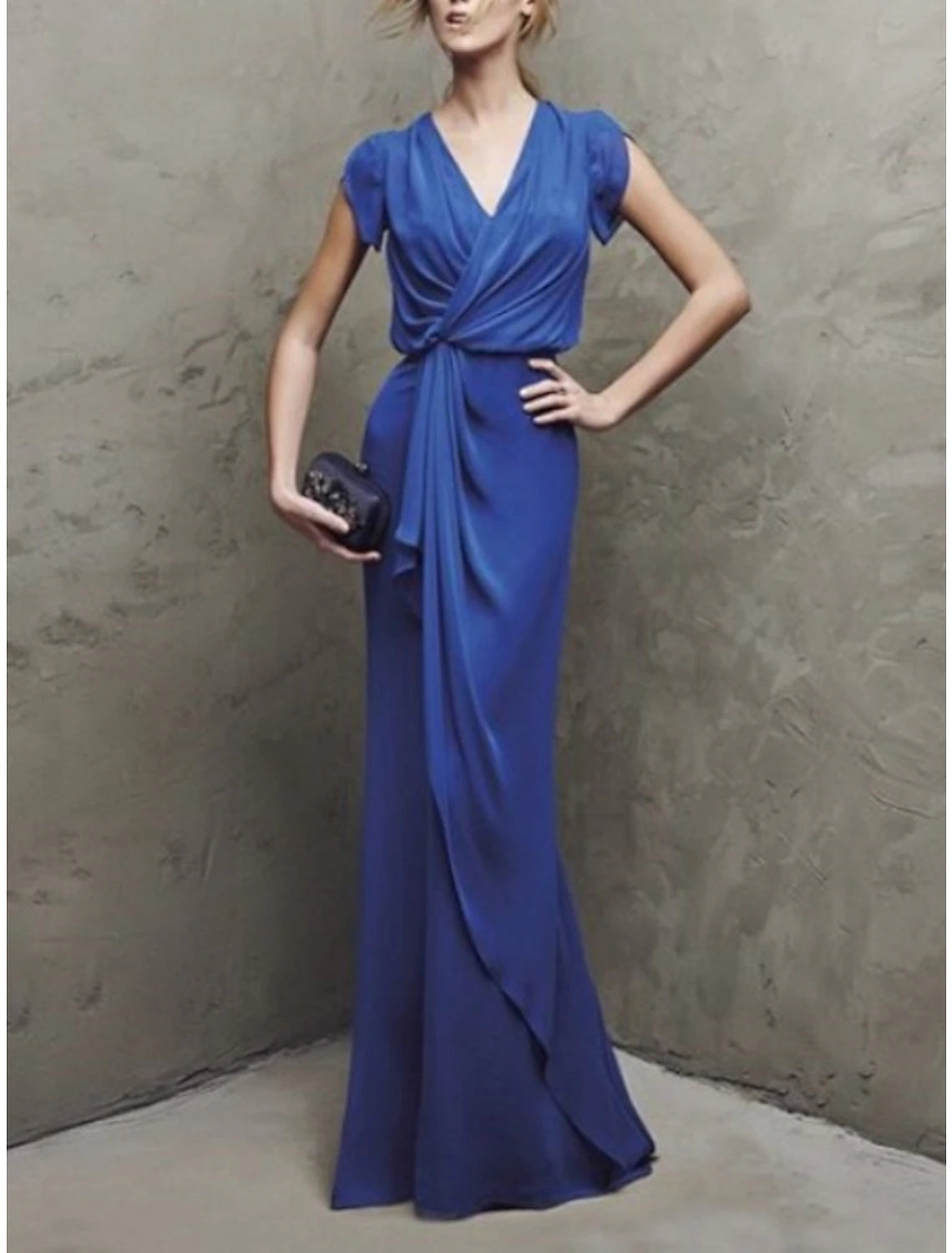 Urban Fashion Sheath / Column Mother of the Bride Dress Formal Party Elegant V Neck Sweep / Brush Train Stretch Chiffon Short Sleeve with Bow(s) Ruching Urban Fashion Sheath / Column Mother of the Bride Dress Formal Party Elegant V Neck Sweep / Brush Train Stretch Chiffon Short Sleeve with Bow(s) Ruching