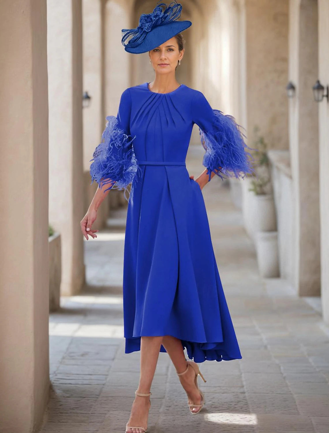 Elegant Women's Clothing Online A-Line Elegant Jewel Neck Asymmetrical Stretch Fabric Half Sleeve with Mother of the Bride Dress Elegant Women's Clothing Online A-Line Elegant Jewel Neck Asymmetrical Stretch Fabric Half Sleeve with Mother of the Bride Dress