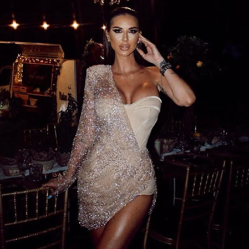 Chic Trend Collection BerriesJam - 2024 One Shoulder Shiny Glitter Sequin Bandage Dress Chic Trend Collection BerriesJam - 2024 One Shoulder Shiny Glitter Sequin Bandage Dress