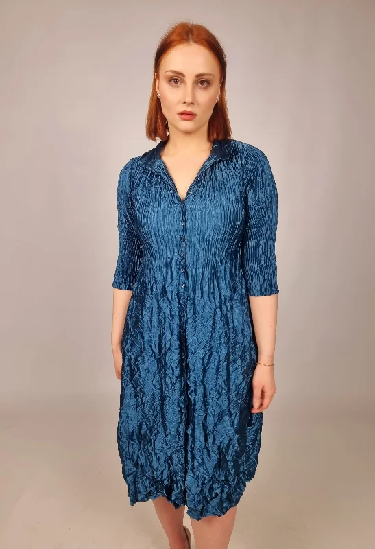 Season Sale Alquema Steel Blue Meatallic Nehru Coat Dress