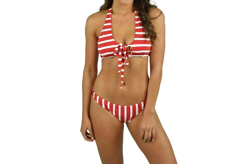 Comfortable Lounge Clothing Stripe Grommet Santorini Bikini Top In Red/ivory