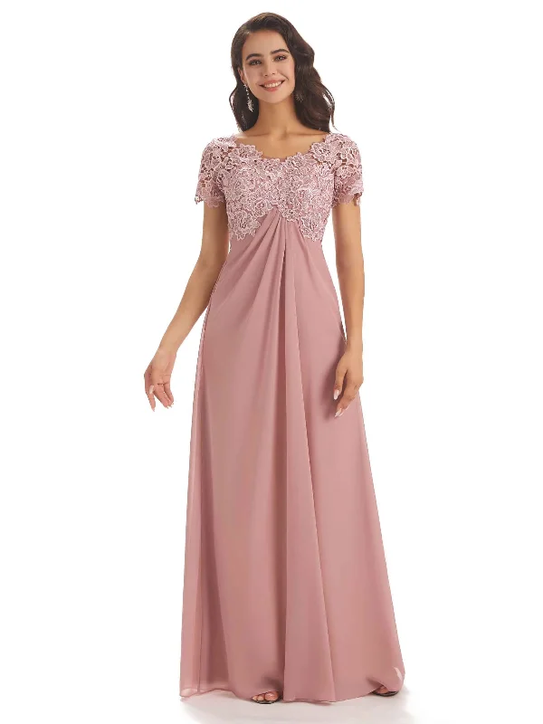 Seasonal Trends Elegant Chiffon Short Sleeves Lace Applique Floor-Length A-line Mother Of The Groom Dresses Seasonal Trends Elegant Chiffon Short Sleeves Lace Applique Floor-Length A-line Mother Of The Groom Dresses