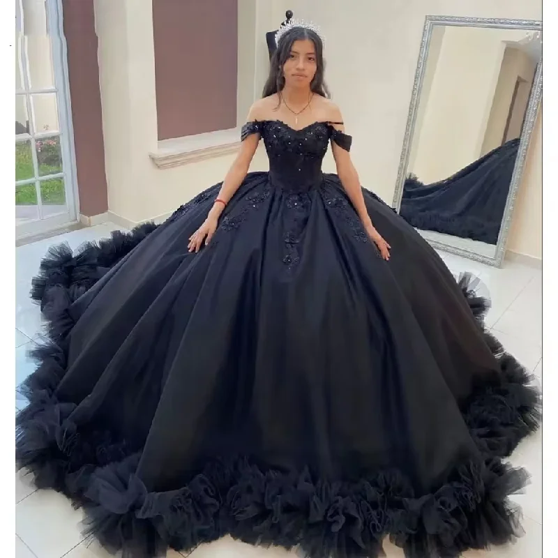 Step Ahead, Lead The Trend Black Quinceanera Dresses 3D Flower Beading Lace Ruffles Pleat Tulle Vestidos De 15 Anos Birthday Party Prom Corset Step Ahead, Lead The Trend Black Quinceanera Dresses 3D Flower Beading Lace Ruffles Pleat Tulle Vestidos De 15 Anos Birthday Party Prom Corset