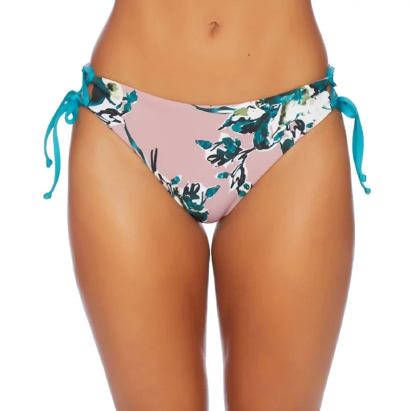Vintage-Inspired Garments Lace Side Bikini Bottom In Watercolor Floral Pink