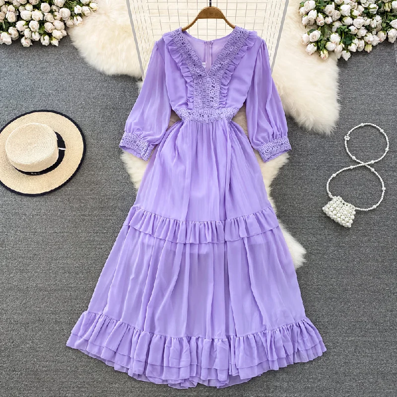 Stock Up And Save Before The Sale Ends Cute A-line Chiffon Dresses, V-neck 1/2 Sleeve Fashion Dresses     S4413