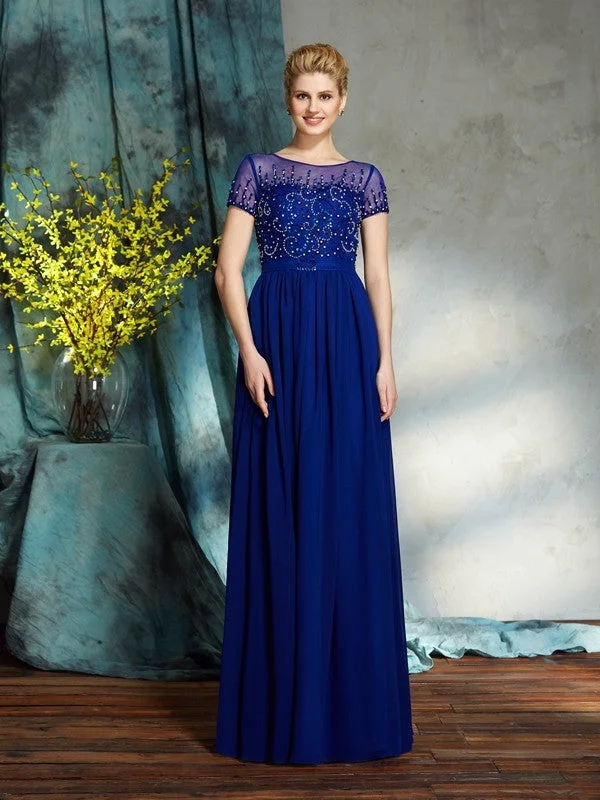 Effortless Style, Endless Impact A-Line/Princess Scoop Beading Short Sleeves Long Chiffon Mother of the Bride Dresses Effortless Style, Endless Impact A-Line/Princess Scoop Beading Short Sleeves Long Chiffon Mother of the Bride Dresses