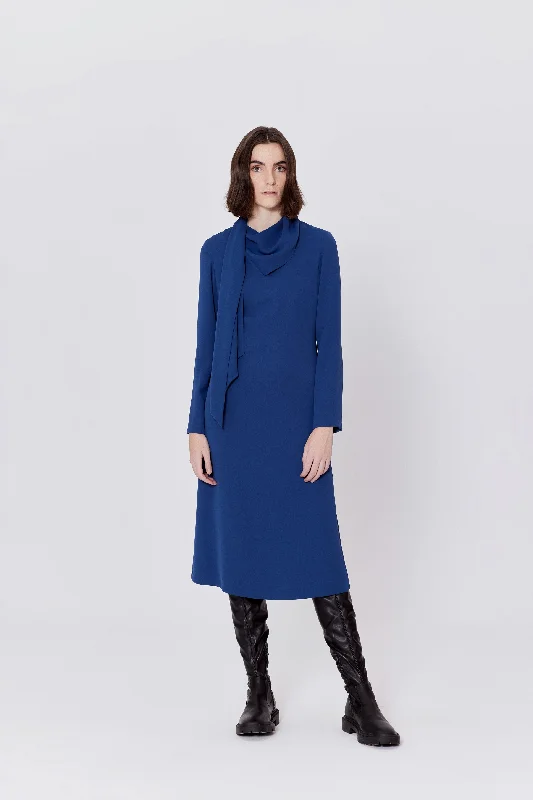 Special Offers Birelin Scarf Neck Ocean Blue Dress