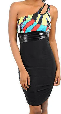 Step Up Your Style For Less Dress One Shoulder Wild Animal Colorful Club Stretch Keyhole Party Step Up Your Style For Less Dress One Shoulder Wild Animal Colorful Club Stretch Keyhole Party
