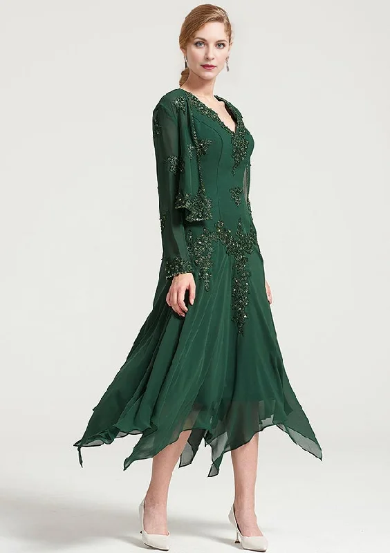Additional Time-Limited Offers A-line V NeckTea-Length Chiffon Mother of the Bride Dress With Jacket Appliqued Beading Additional Time-Limited Offers A-line V NeckTea-Length Chiffon Mother of the Bride Dress With Jacket Appliqued Beading