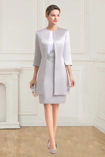 Last Chance Sale Mother of the Bride Dress Two Piece 3/4 Sleeves Short Sheath with Jacket Last Chance Sale Mother of the Bride Dress Two Piece 3/4 Sleeves Short Sheath with Jacket