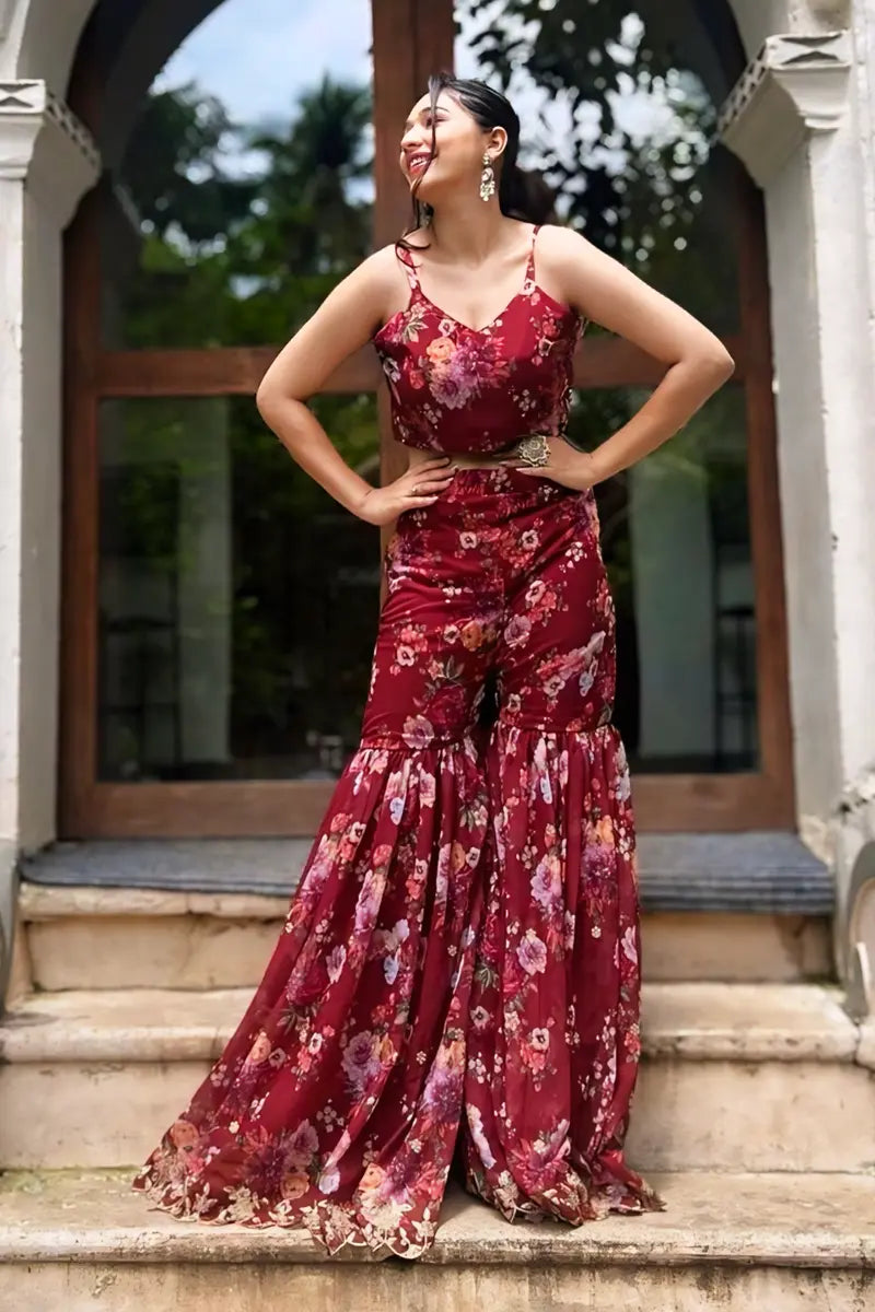 Affordable Women's Outfit Crop Top Sharara Dress for Teenage Girl