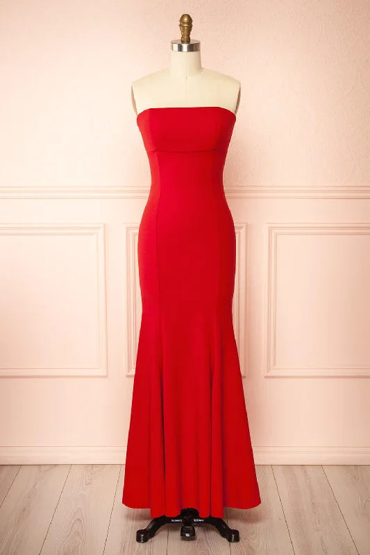 Women's Stylish Outerwear Aeji Red | Strapless Mermaid Dress w/ Corset Back