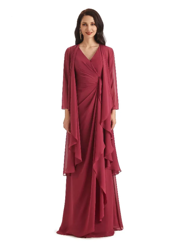 Buy More, Save More Elegant Mermaid Chiffon V-neck Long Mother of The Bride Dresses With Jacket Buy More, Save More Elegant Mermaid Chiffon V-neck Long Mother of The Bride Dresses With Jacket