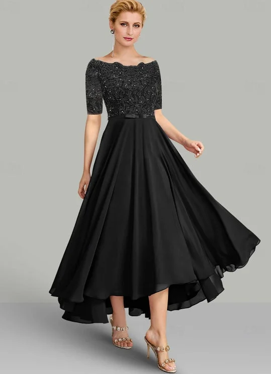 Tailored Clothing For Women A-Line Mother of the Bride Dress Elegant High Low Asymmetrical Chiffon Lace with Sash / Ribbon Tailored Clothing For Women A-Line Mother of the Bride Dress Elegant High Low Asymmetrical Chiffon Lace with Sash / Ribbon