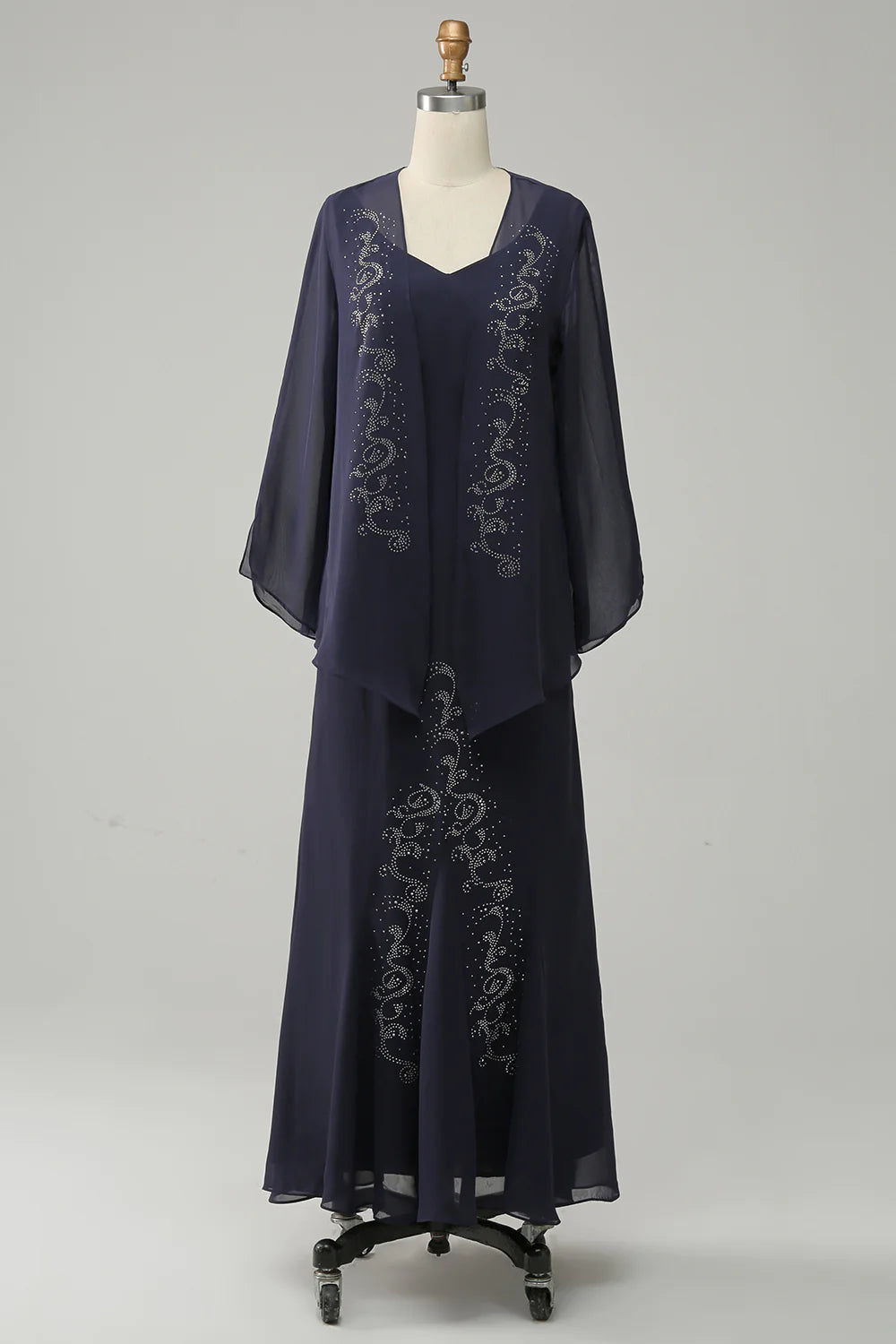 Chic And Edgy Navy Two Piece Sparkly Beaded Mother of the Bride Dress