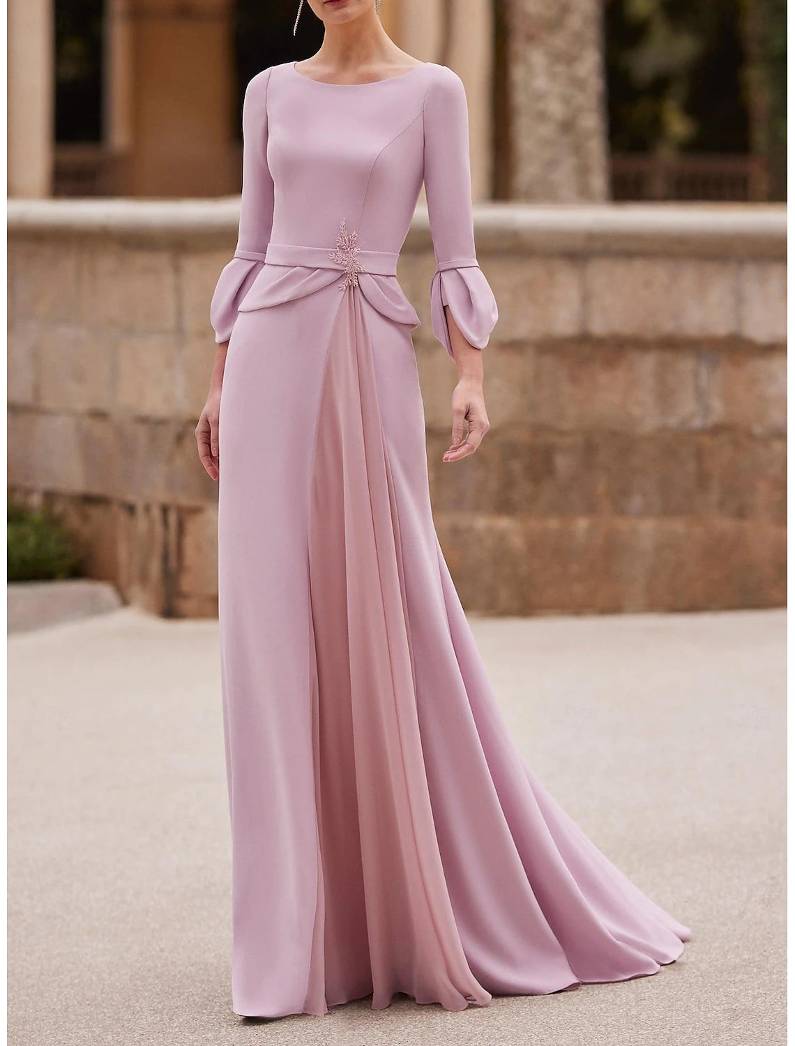 Classic Women's Fashion Mermaid / Trumpet Elegant Floor Length Chiffon Length Sleeve with Crystal Mother of the Bride Dress Classic Women's Fashion Mermaid / Trumpet Elegant Floor Length Chiffon Length Sleeve with Crystal Mother of the Bride Dress