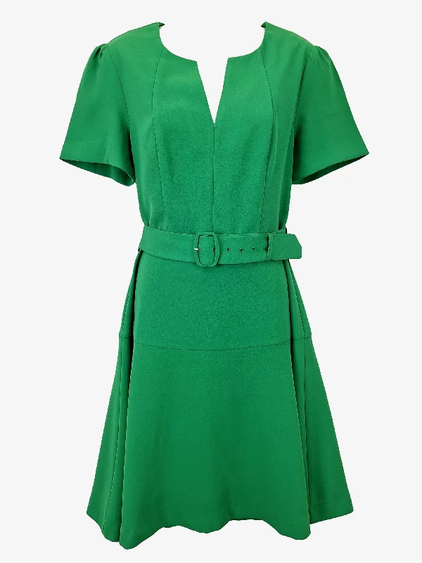 Women's Clothes And Apparel Review Parakeet Green Crepe Belted Office Dress Size 10