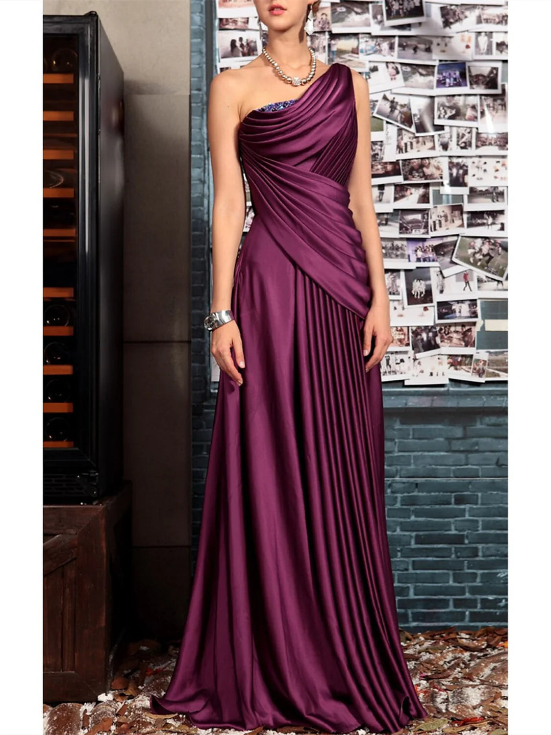 Stylish Women's Outerwear Apparel Sheath One Shoulder Mother of the Bride Dresses with Pleats Crystals Draping Stylish Women's Outerwear Apparel Sheath One Shoulder Mother of the Bride Dresses with Pleats Crystals Draping
