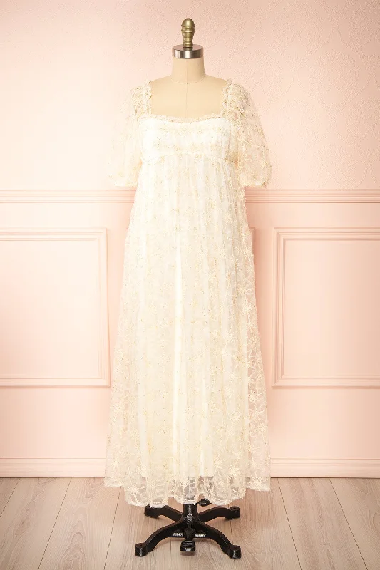 Sophisticated Style Bambina | Maxi Babydoll Dress w/ Embroidered Tulle