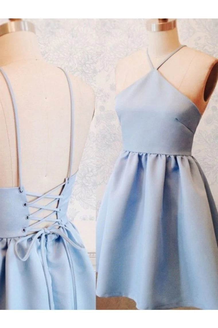 Women's Holiday Clothing Spaghetti Straps Blue A Line Backless Homecoming Cocktail Dresses