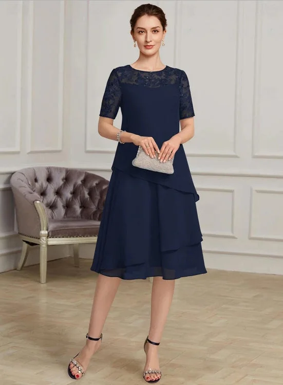 Effortless Style, Endless Impact A-Line Mother of the Bride Dress Elegant Jewel Neck Short Sleeve with Lace Effortless Style, Endless Impact A-Line Mother of the Bride Dress Elegant Jewel Neck Short Sleeve with Lace