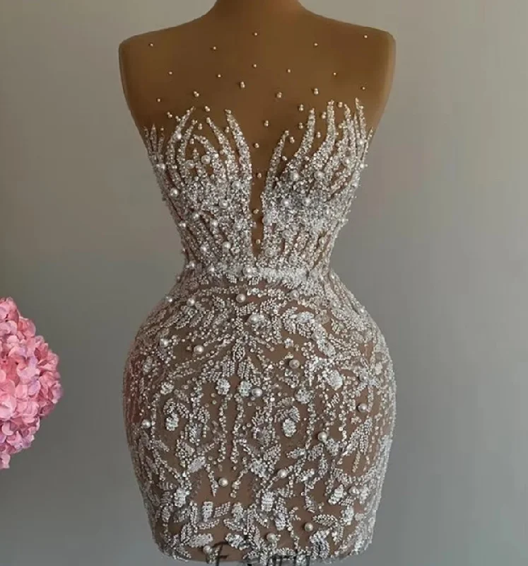 Limited Edition White Pearl Beaded Illusion Cocktail Dress Beaded Scoop Short Homecoming Graduation Party vestidos de gala For Birthday Limited Edition White Pearl Beaded Illusion Cocktail Dress Beaded Scoop Short Homecoming Graduation Party vestidos de gala For Birthday