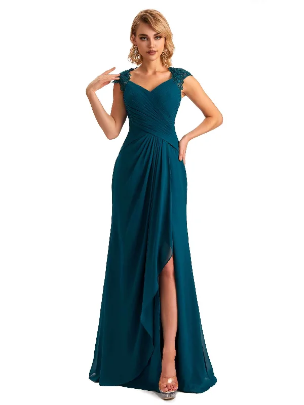 Stupidly Low Prices Elegant Side Slit Chiffon Cap Sleeves Long Mother of the Brides Dresses Online Stupidly Low Prices Elegant Side Slit Chiffon Cap Sleeves Long Mother of the Brides Dresses Online