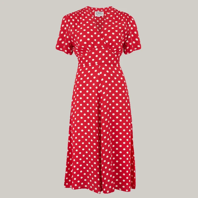 Women's Vintage Attire Crawford 1940s Dress in Red Spot