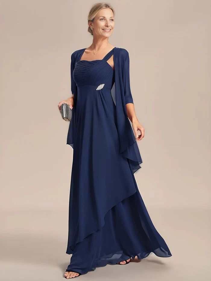 Women's Vintage-Inspired Clothing Two-Piece Square Neck Chiffon A-Line Mother of the Bride Dress Women's Vintage-Inspired Clothing Two-Piece Square Neck Chiffon A-Line Mother of the Bride Dress