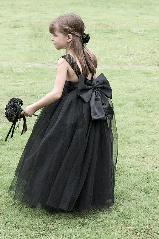 Crazy Price Slashing Fashion Black Tulle Flower Girl Dress