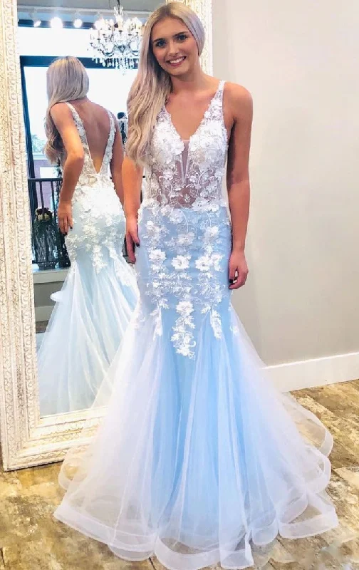 Fashion Forward Sexy Mermaid Sky Blue Pageant Dress