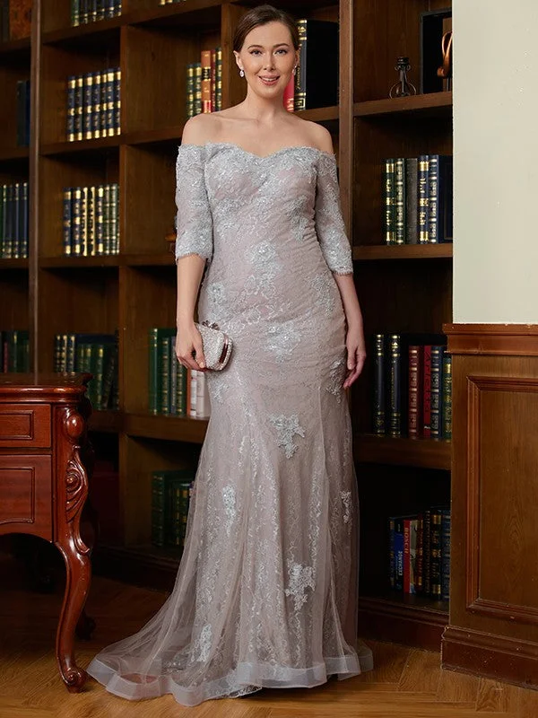Casual Women's Clothing Online Sheath/Column Lace Applique Off-the-Shoulder 3/4 Sleeves Sweep/Brush Train Mother of the Bride Dresses Casual Women's Clothing Online Sheath/Column Lace Applique Off-the-Shoulder 3/4 Sleeves Sweep/Brush Train Mother of the Bride Dresses