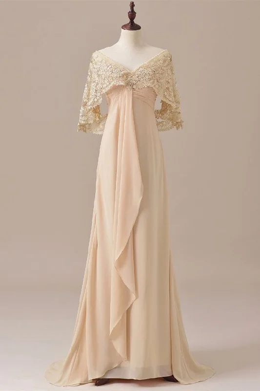 Flash Sale Online Ruffles Chiffon Long Mother of the Bride Dress with Lace Cape S3687 Flash Sale Online Ruffles Chiffon Long Mother of the Bride Dress with Lace Cape S3687