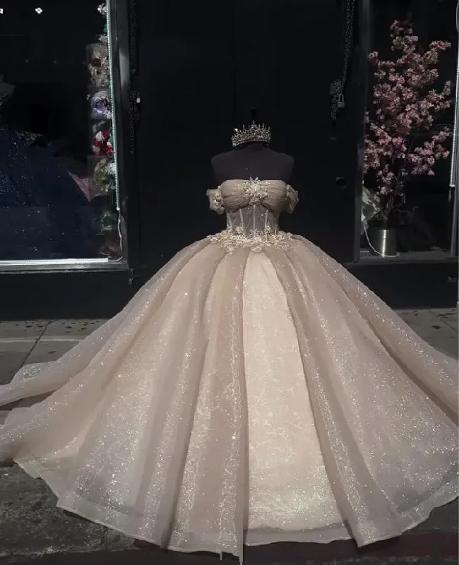 Fashionable Women's Wardrobe Champagne Sparkly Princess Quinceanera Dresses Off Shoulder Gillter Corset vestidos de 15 años quinceañeras Sweet 16 prom Fashionable Women's Wardrobe Champagne Sparkly Princess Quinceanera Dresses Off Shoulder Gillter Corset vestidos de 15 años quinceañeras Sweet 16 prom