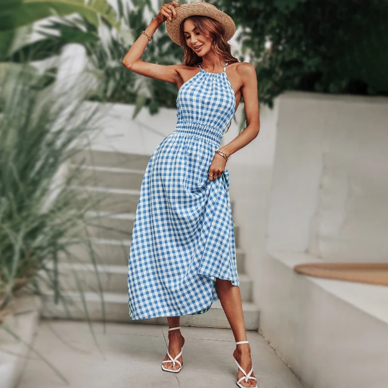 Friday Deals You Can't Resist BerriesJam - Fashion Plaid Holiday Elastic Waist Beach Long Sundress Friday Deals You Can't Resist BerriesJam - Fashion Plaid Holiday Elastic Waist Beach Long Sundress