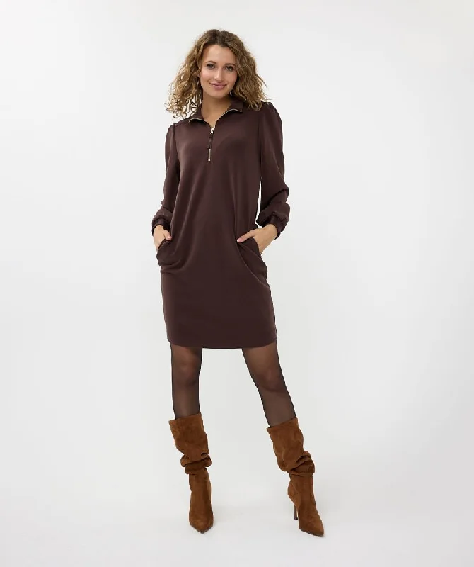 Refined Look Esqualo Zip Up Chocolate Dress