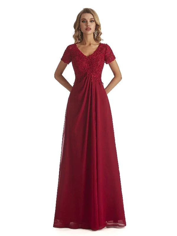 Everyday Glamour Elegant V-neck Short Sleeves Chiffon Lace Mother Of the Brides Dresses Everyday Glamour Elegant V-neck Short Sleeves Chiffon Lace Mother Of the Brides Dresses