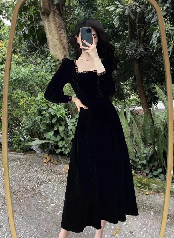 Casual Fashion black dress for women new velvet long skirt      S3456