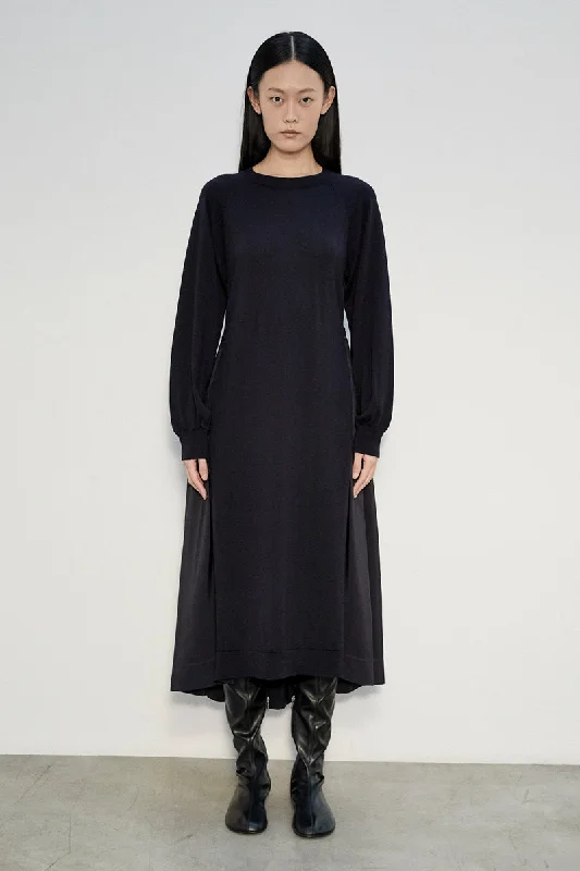 Feminine Allure MEIMEIJ Mid Calf Navy Dress