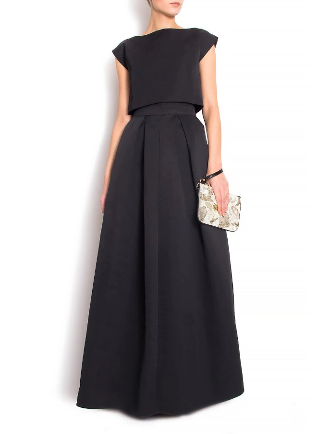 Women's Clothing Online Sale Two Piece Mother of the Bride Dress Simple Elegant Jewel Neck Floor Length Stretch Fabric Short Sleeve with Pleats Solid Color