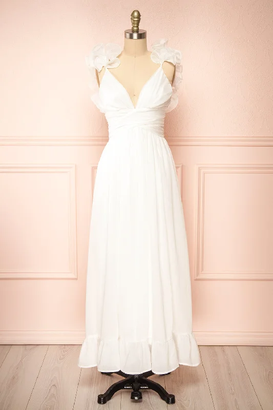 Durable Fashion Picks Clemence | Long White Dress w/ Ruffled Straps