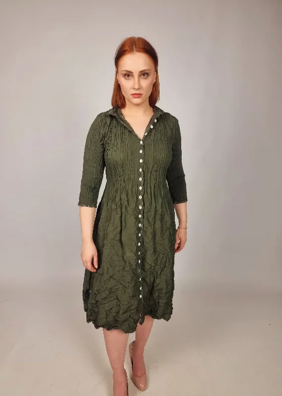 Stylish Savings Alquema Olive Contrast Nehru Coat Dress