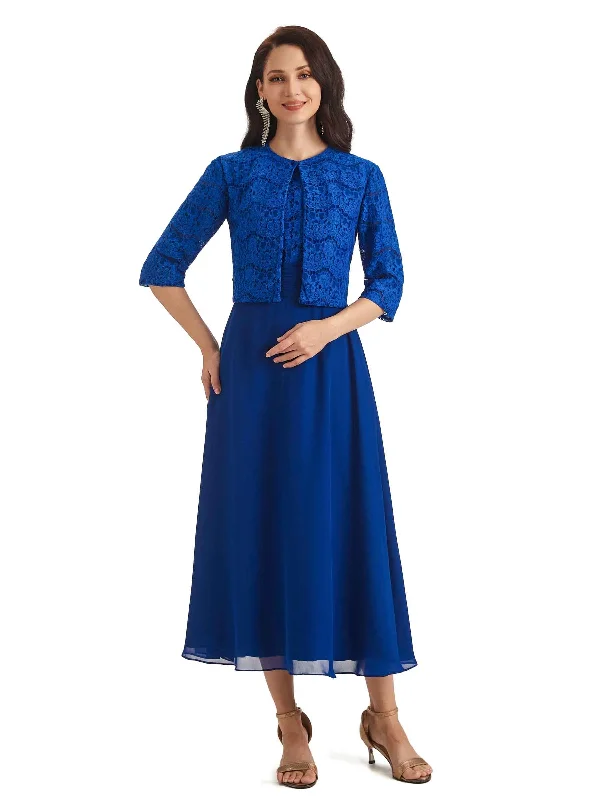 Women's Clothes For Special Occasions Elegant Lace Tea Length Mother Of The Bride Dresses With Lace Jacket Women's Clothes For Special Occasions Elegant Lace Tea Length Mother Of The Bride Dresses With Lace Jacket