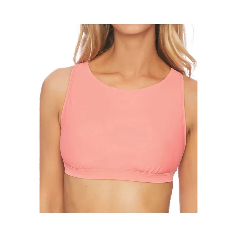 Women's Charming Outfit For Events Solid Coordinator High Neck Bikini Top In Pink Grapefruit